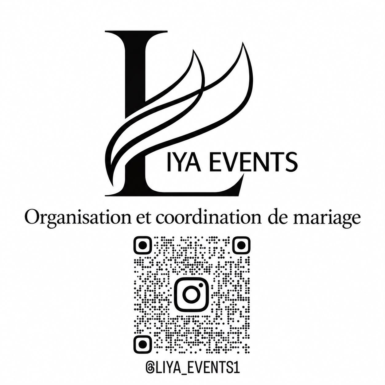 LIYA Events — Organisation et coordination de mariage. QR code Instagram @LIYA_EVENTS1.